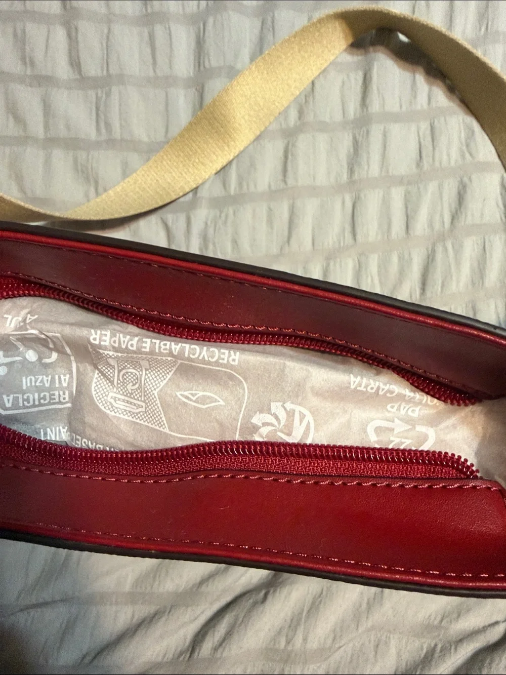 Michael Kors Burgundy and White Signature Stripe Crossbody Bag